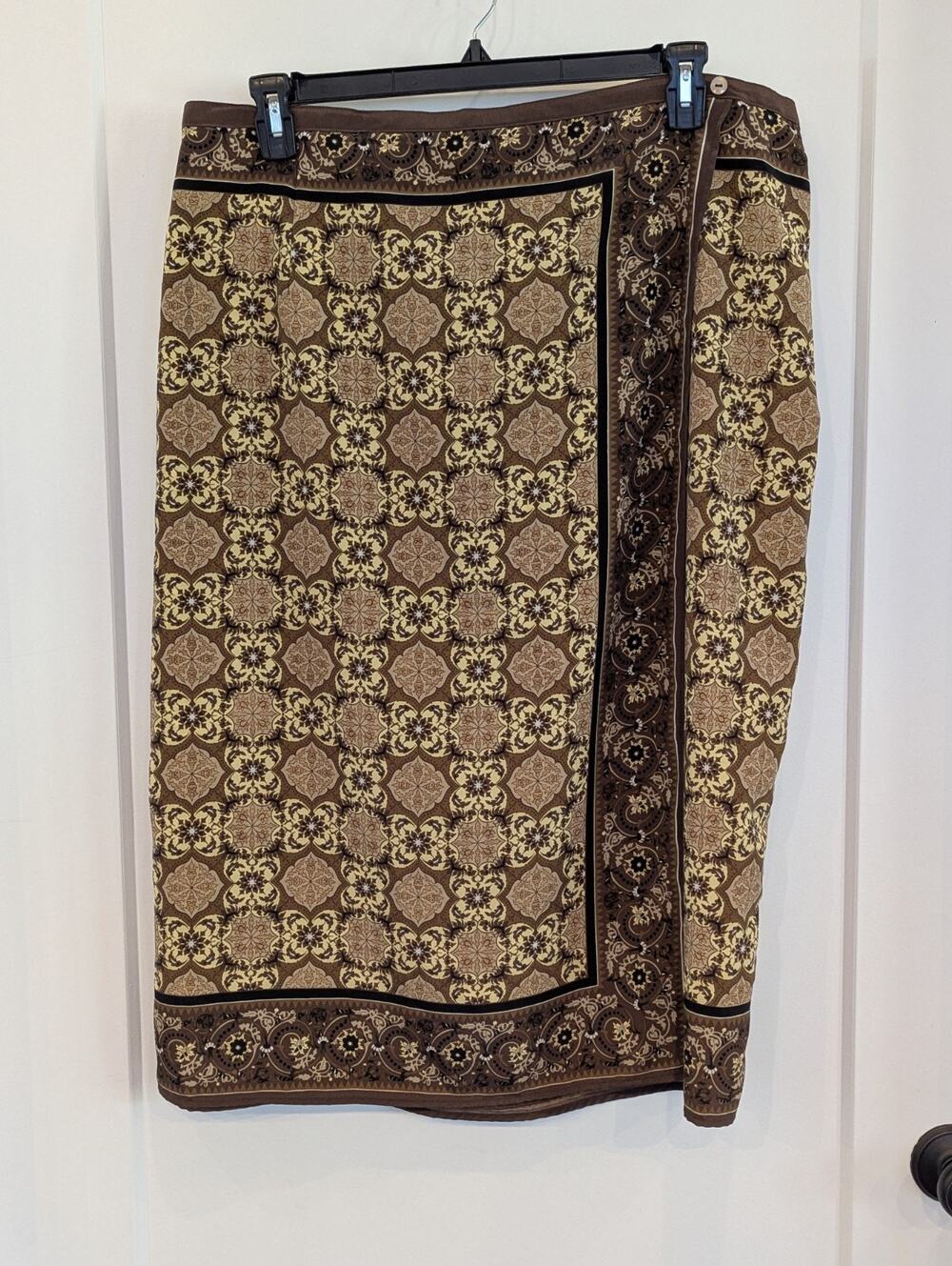 Sag Harbor Floral Midi Wrap Skirt Women 20 Pull On Elastic Waist Earthy Natural